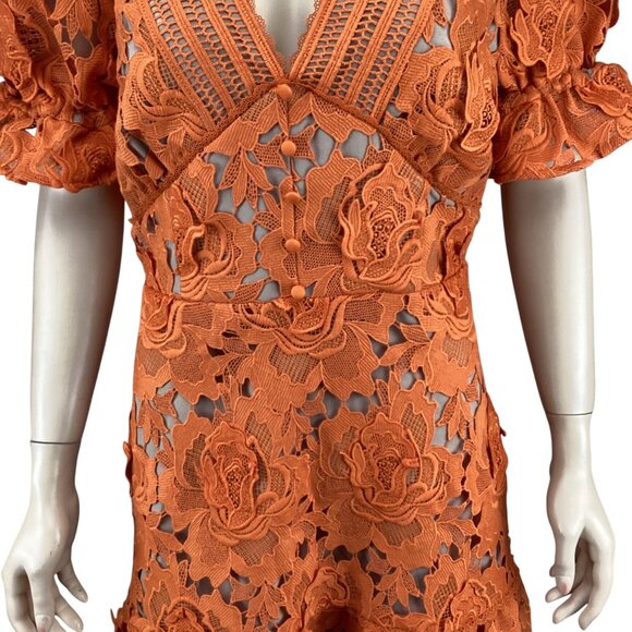 Adelyn Rae Dress Size Medium NWT 3D Lace A-Line Coral Orange Short Sleeve Floral - Picture 5 of 12